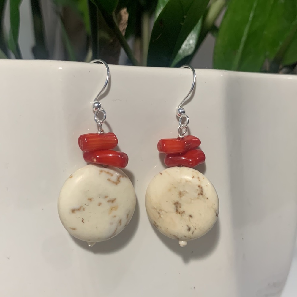 Handmade natural stone earrings 1.5 in silver